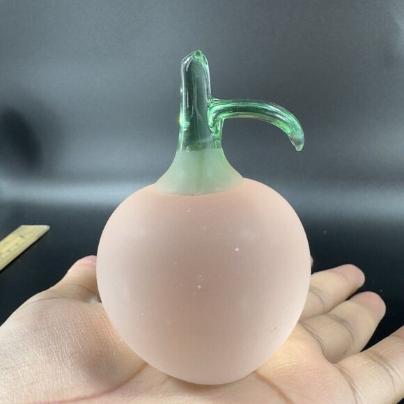 Vintage Glass Apple Fruit Figurine Paperweight Frosted With Green Leaf Top VTG - Picture 6 of 13